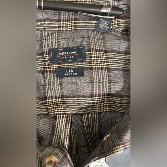 Vintage Y2K NWT ARROW HERITAGE TWILL Mens L Gray/Brown Plaid Button-Up Shirt - Picture 8 of 10